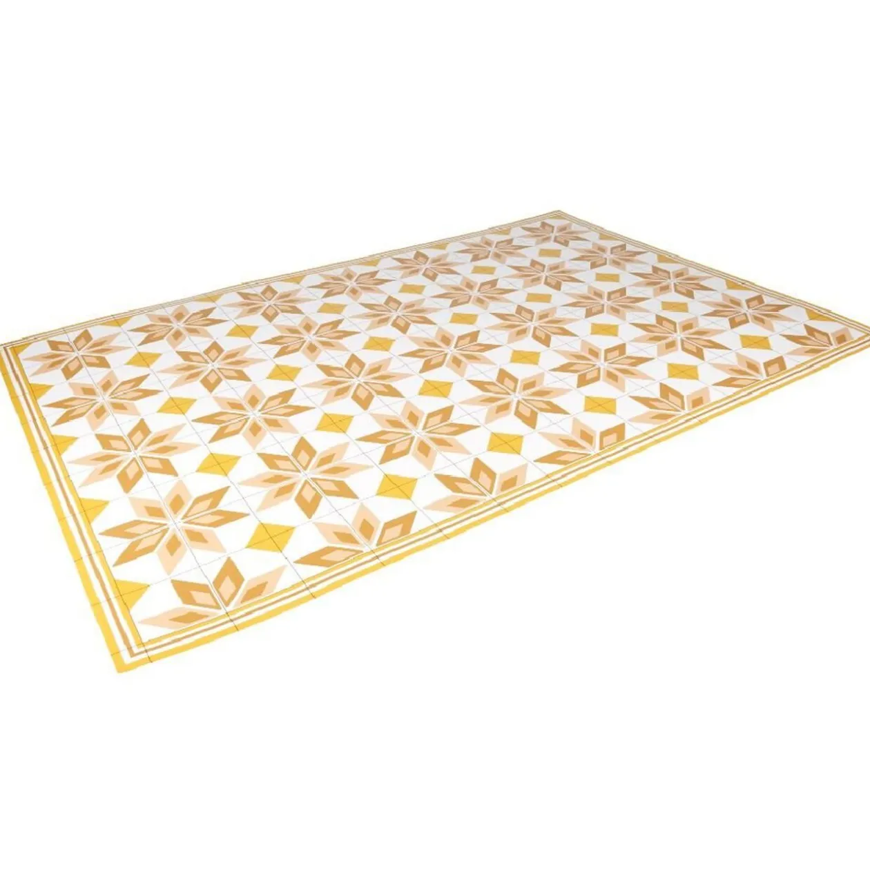 Tapis vinyle motif carreau de ciment jaune et blanc 97x147cm