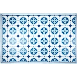 Tapis vinyle motif carreau de ciment bleu et blanc 97x147cm