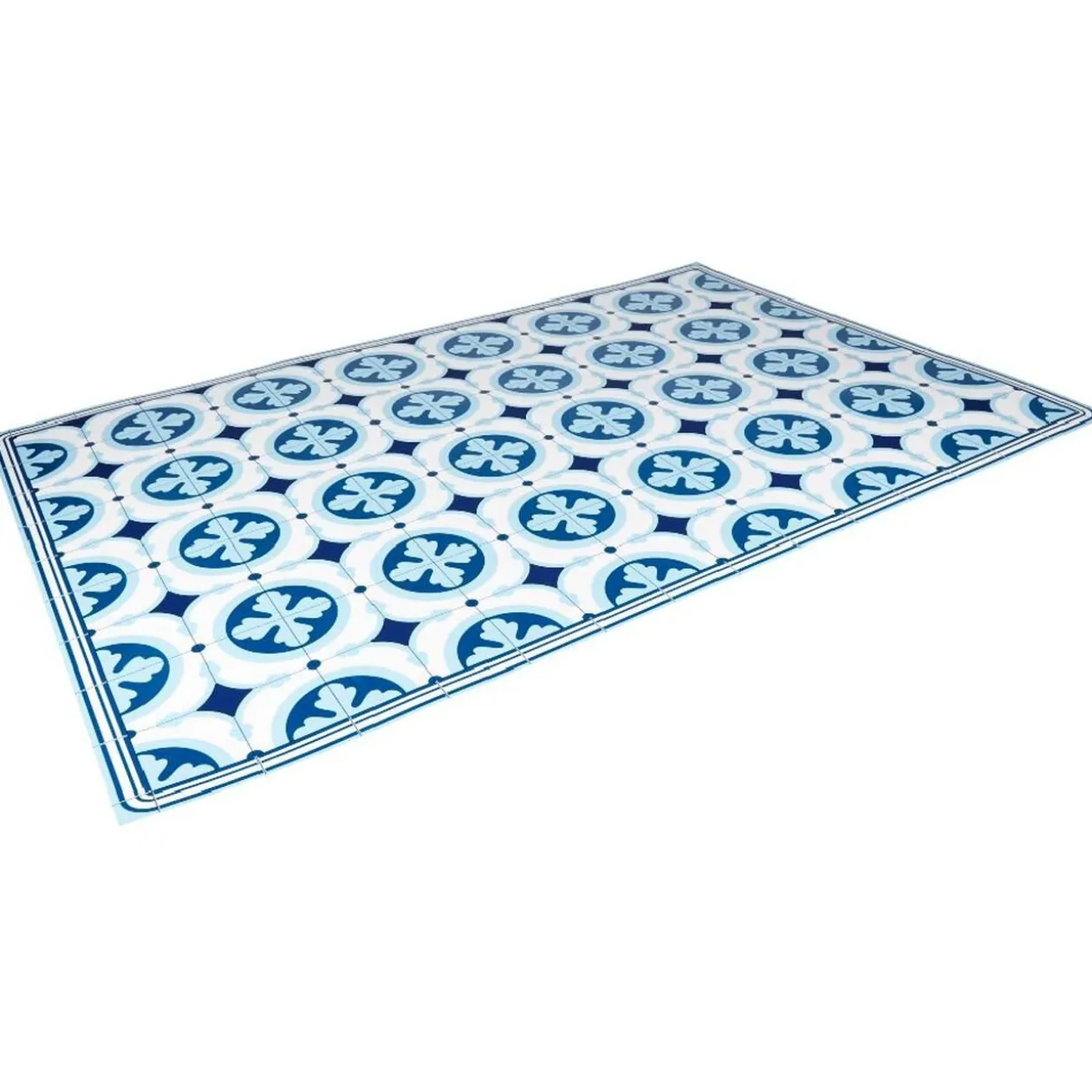 Tapis vinyle motif carreau de ciment bleu et blanc 97x147cm