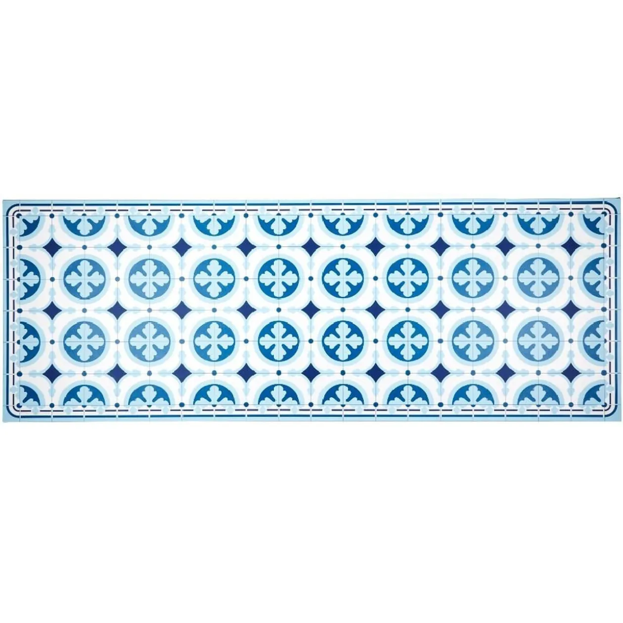 Tapis vinyle motif carreau de ciment bleu et blanc 70x190cm