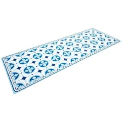 Tapis vinyle motif carreau de ciment bleu et blanc 70x190cm