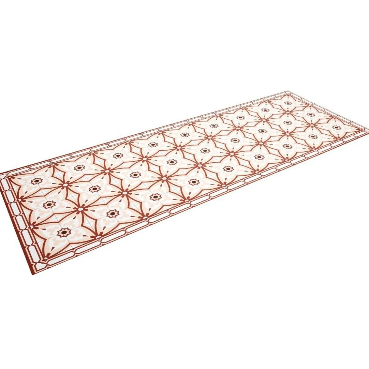 Tapis vinyle motif carreau de ciment rouge et beige 45x95cm