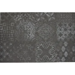 Tapis vinyle noir motif carreau de ciment gris