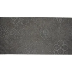 Tapis vinyle noir motif carreau de ciment gris