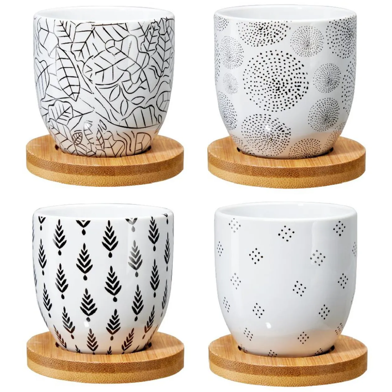 Tasse à café avec sous-tasse en bois x4