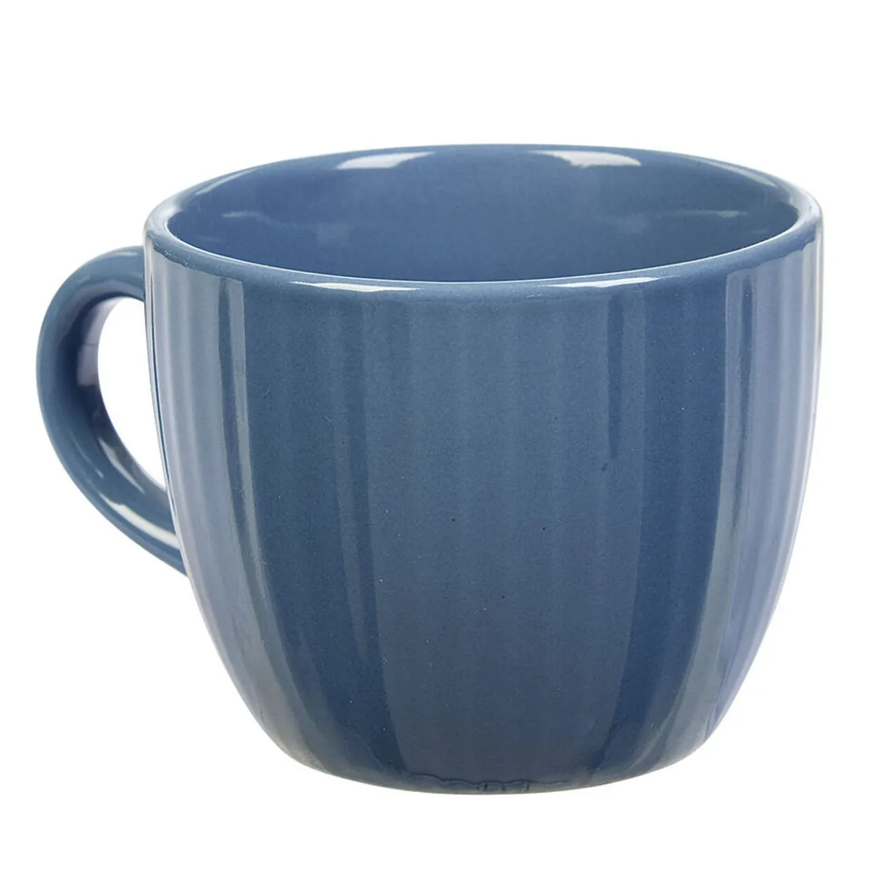 Tasse en faïence 23 cl uni bleu avec rainures verticales en relief