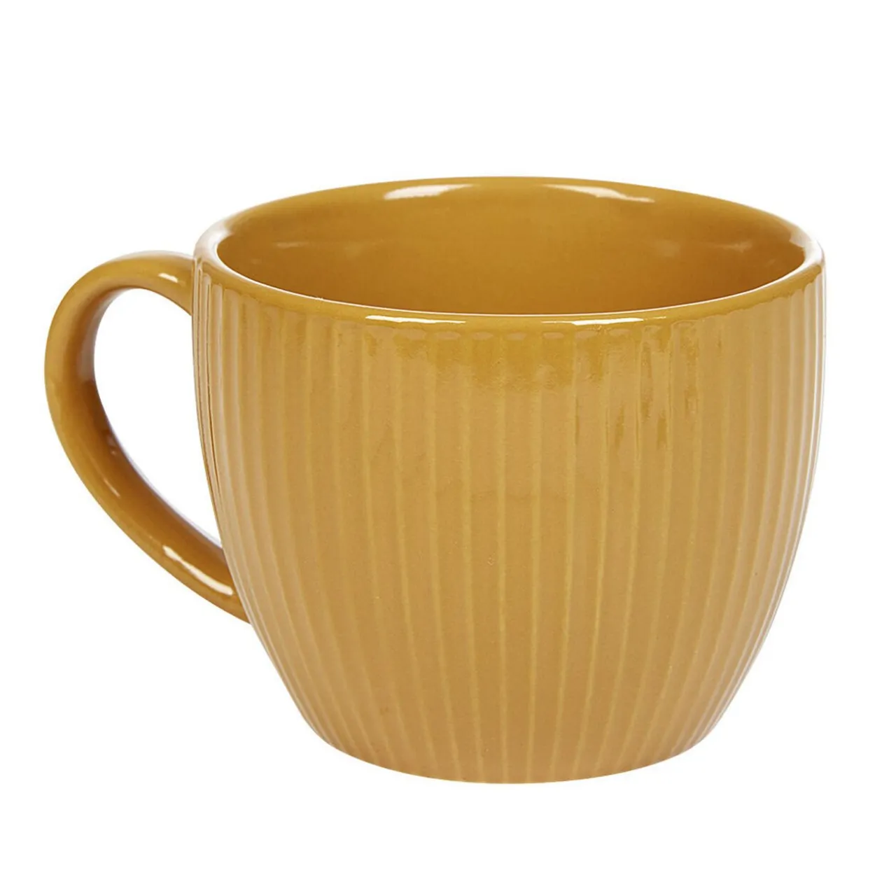 Tasse en faïence 23 cl uni jaune moutarde rainures verticales relief