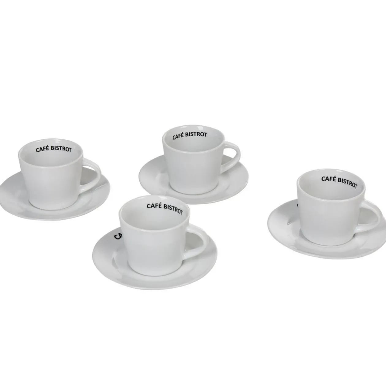 Tasse expresso et sous tasse café bistrot blanc x 4