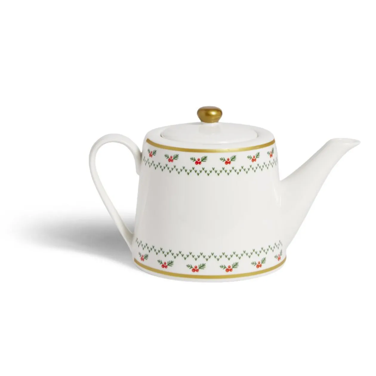 Theière de Noël 1,2L blanche et dorée motifs houx
