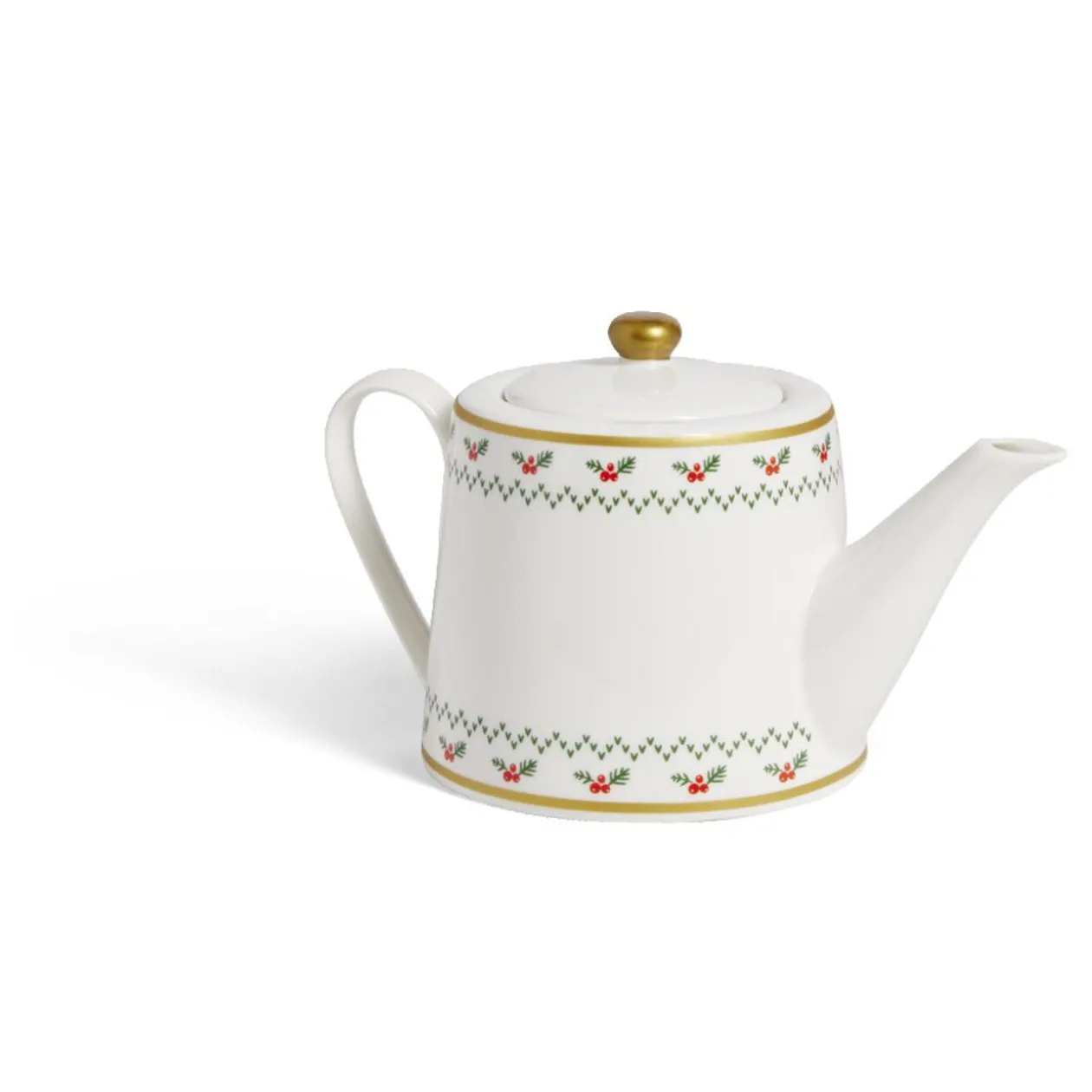 Theière de Noël 1,2L blanche et dorée motifs houx