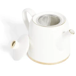 Théière 1L faïence blanc et doré Ø12xH15xm