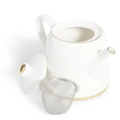 Théière 1L faïence blanc et doré Ø12xH15xm