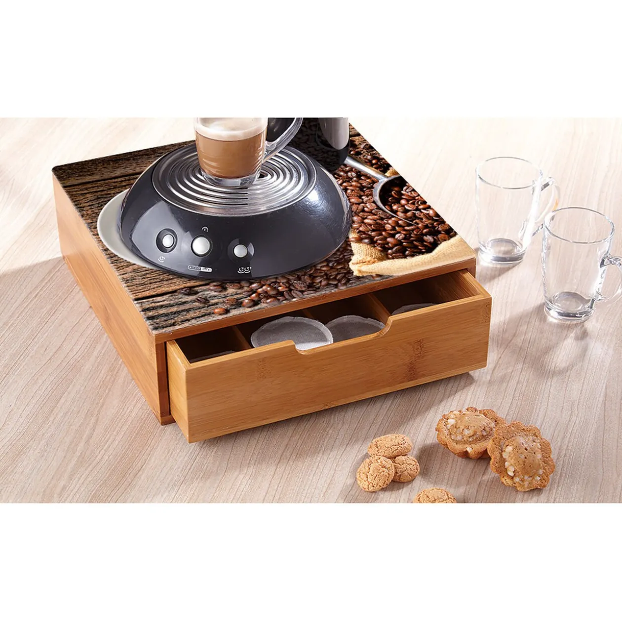 Tiroir à dosettes bambou design graine de café