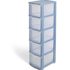 Tour de rangement à 5 tiroirs plastique transparent 37x27x103cm