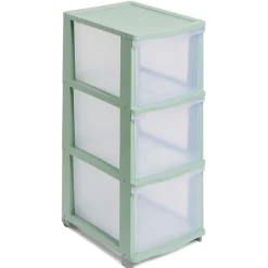 Tour de rangement à 3 tiroirs plastique vert 27x37x63cm