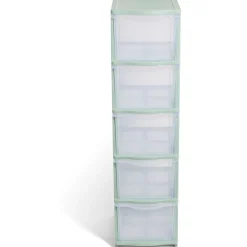 Tour de rangement à 5 tiroirs plastique transparent 27x37x103cm