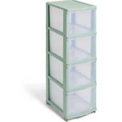 Tour de rangement à 4 tiroirs plastique vert 27x37x82,7cm