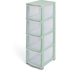 Tour de rangement à 4 tiroirs plastique vert 27x37x82,7cm