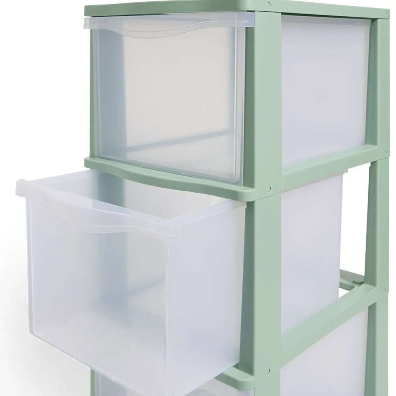 Tour de rangement à 4 tiroirs plastique vert 27x37x82,7cm