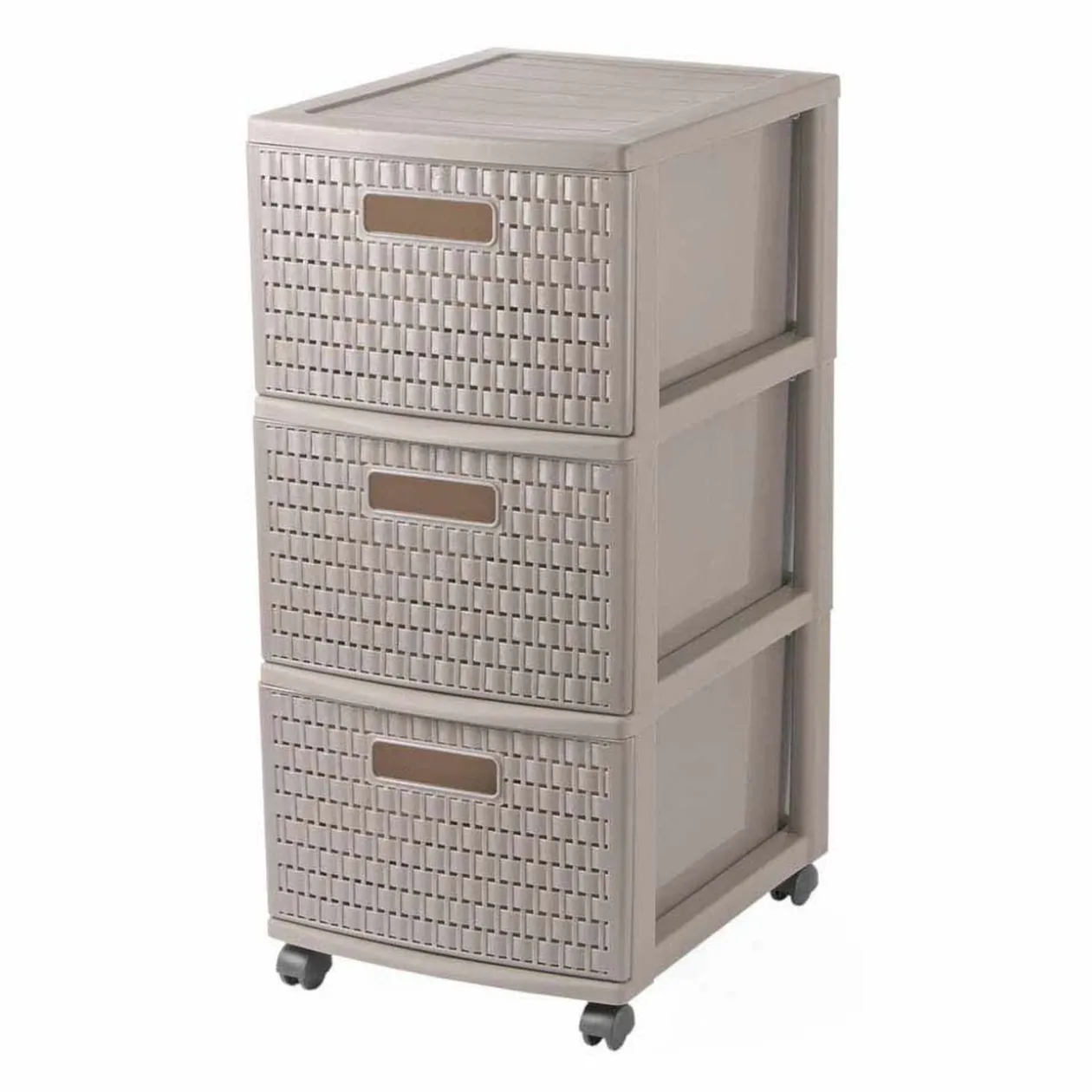 Tour de rangement à roulettes 3 tiroirs design rotin marron