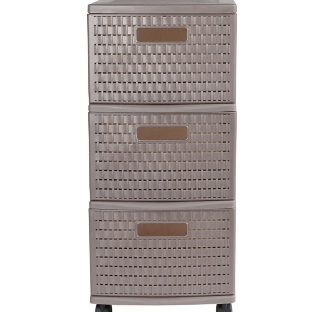 Tour de rangement à roulettes 3 tiroirs design rotin marron