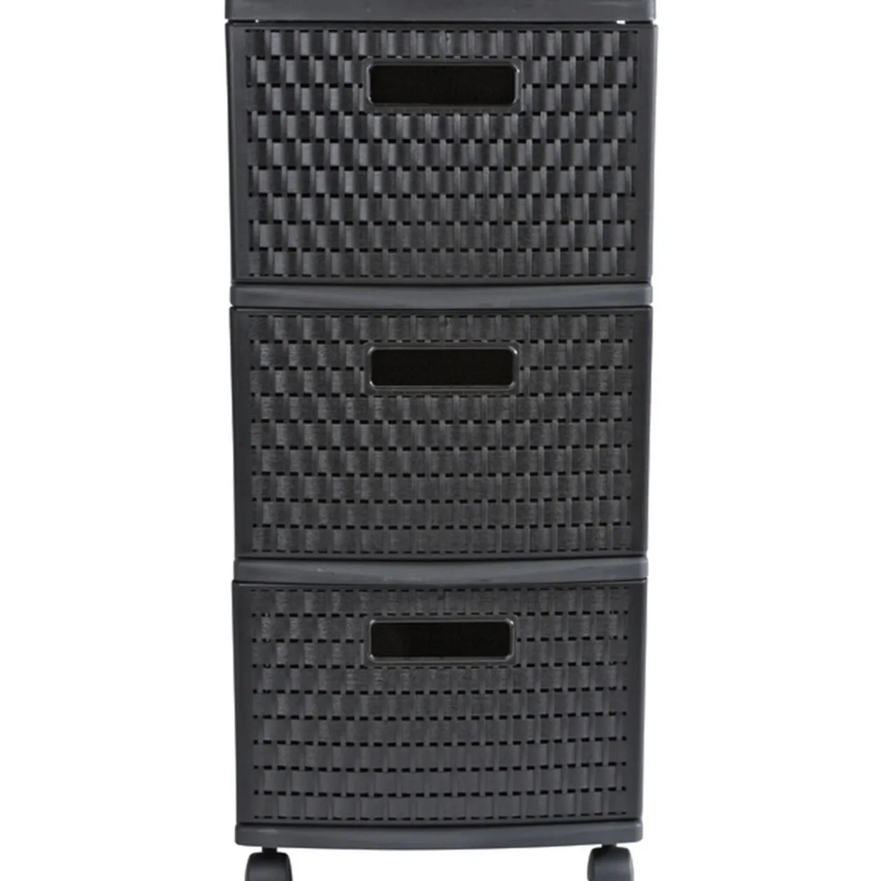 Tour de rangement à roulettes 3 tiroirs design rotin noir