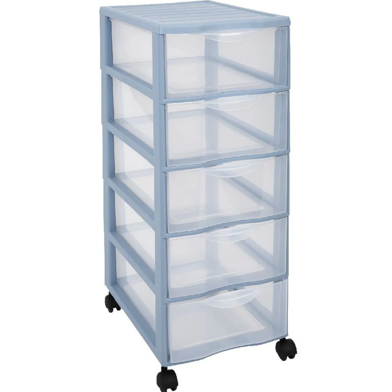 Tour de rangement 5 tiroirs bleu transparent