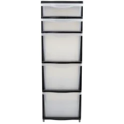 Tour de rangement 5 tiroirs blanc transparent et noir