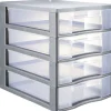 Tour de rangement 4 tiroirs format A4 transparent et gris