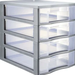 Tour de rangement 4 tiroirs format A4 transparent et gris