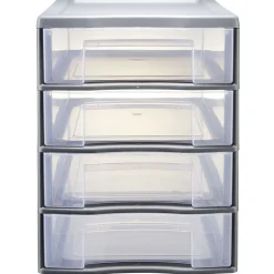 Tour de rangement 4 tiroirs format A4 transparent et gris