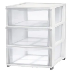 Tour de rangement 3 tiroirs plastique blanc 37x27xH63cm