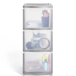 Tour de rangement 3 tiroirs plastique gris 37x27xH63cm