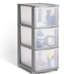 Tour de rangement 3 tiroirs plastique gris 37x27xH63cm