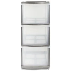 Tour de rangement 3 tiroirs plastique gris 37x27xH63cm