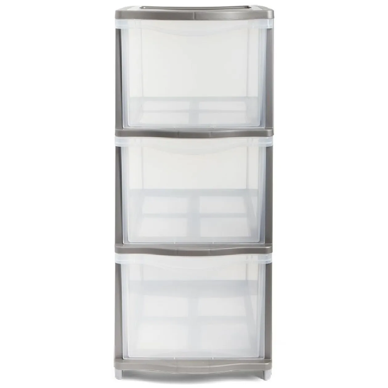 Tour de rangement 3 tiroirs plastique gris 37x27xH63cm