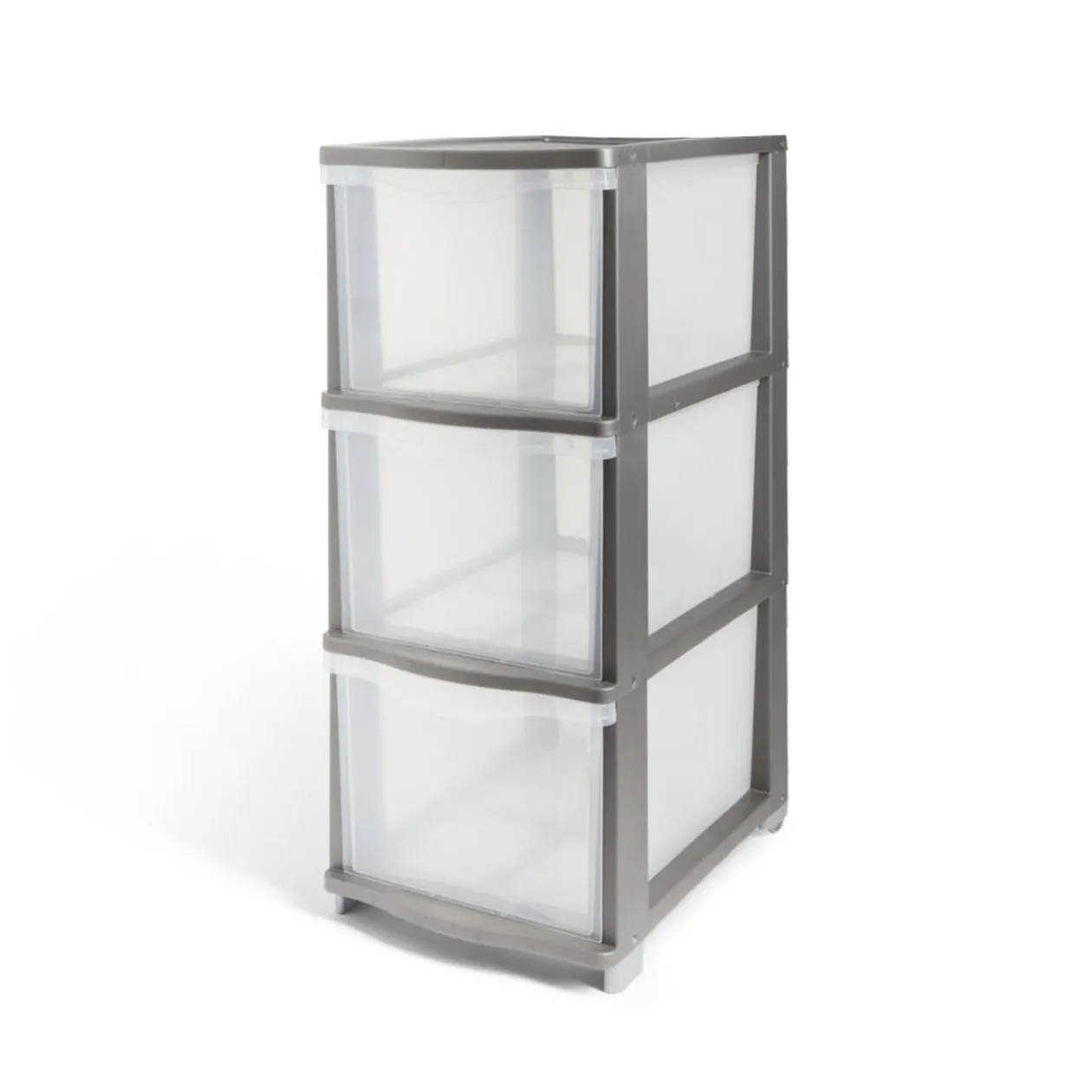 Tour de rangement 3 tiroirs plastique gris 37x27xH63cm