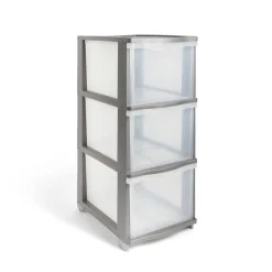 Tour de rangement 3 tiroirs plastique gris 37x27xH63cm