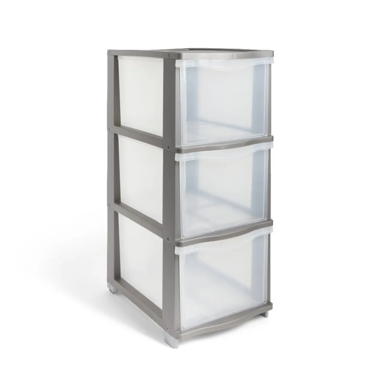 Tour de rangement 3 tiroirs plastique gris 37x27xH63cm