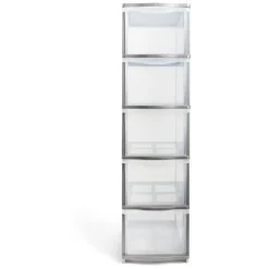 Tour de rangement 5 tiroirs plastique gris 37x27xH103cm