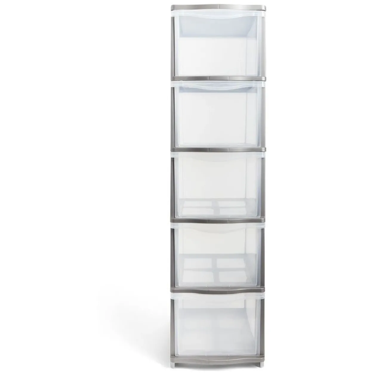 Tour de rangement 5 tiroirs plastique gris 37x27xH103cm