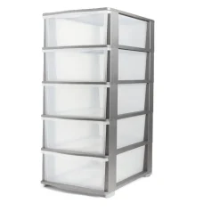 Tour de rangement 5 tiroirs plastique gris 37x27xH103cm