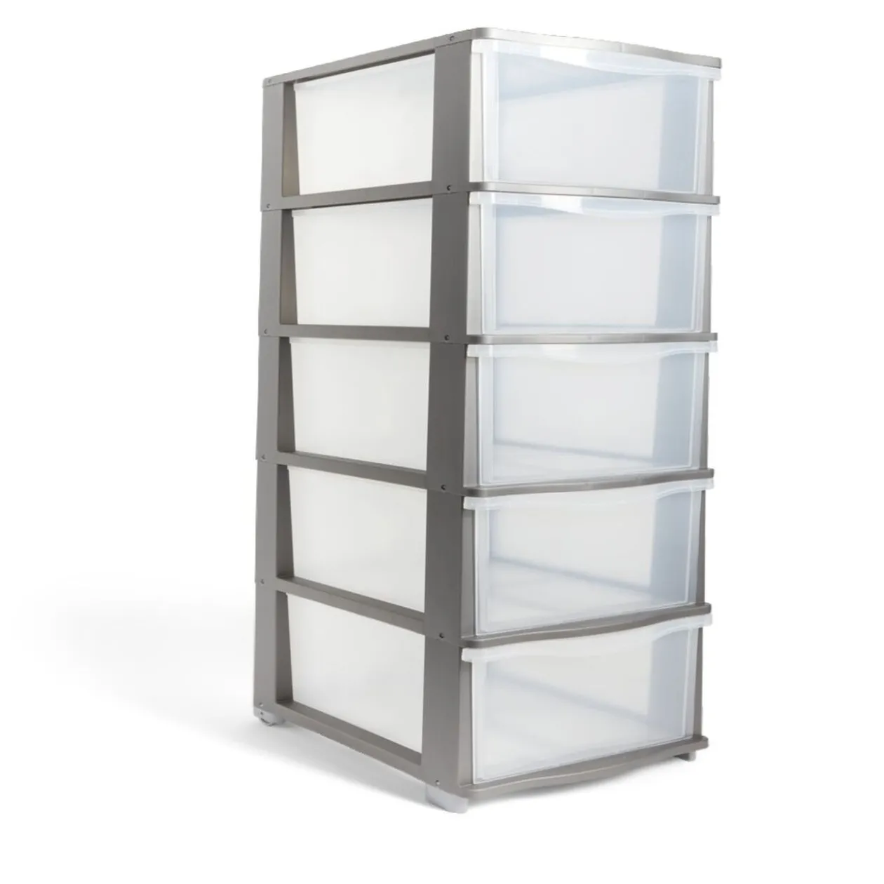 Tour de rangement 5 tiroirs plastique gris 37x27xH103cm