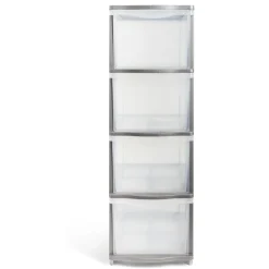 Tour de rangement 4 tiroirs plastique gris 37x27xH82,7cm