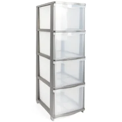 Tour de rangement 4 tiroirs plastique gris 37x27xH82,7cm