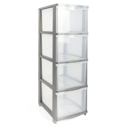 Tour de rangement 4 tiroirs plastique gris 37x27xH82,7cm
