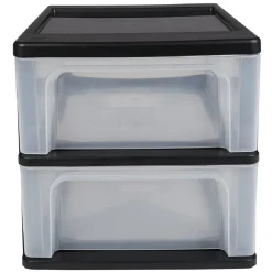 Tour de rangement A4 2 tiroirs noir et transparent 14 L