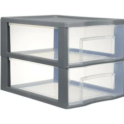Tour de rangement A4 2 tiroirs grise et transparente 14 L