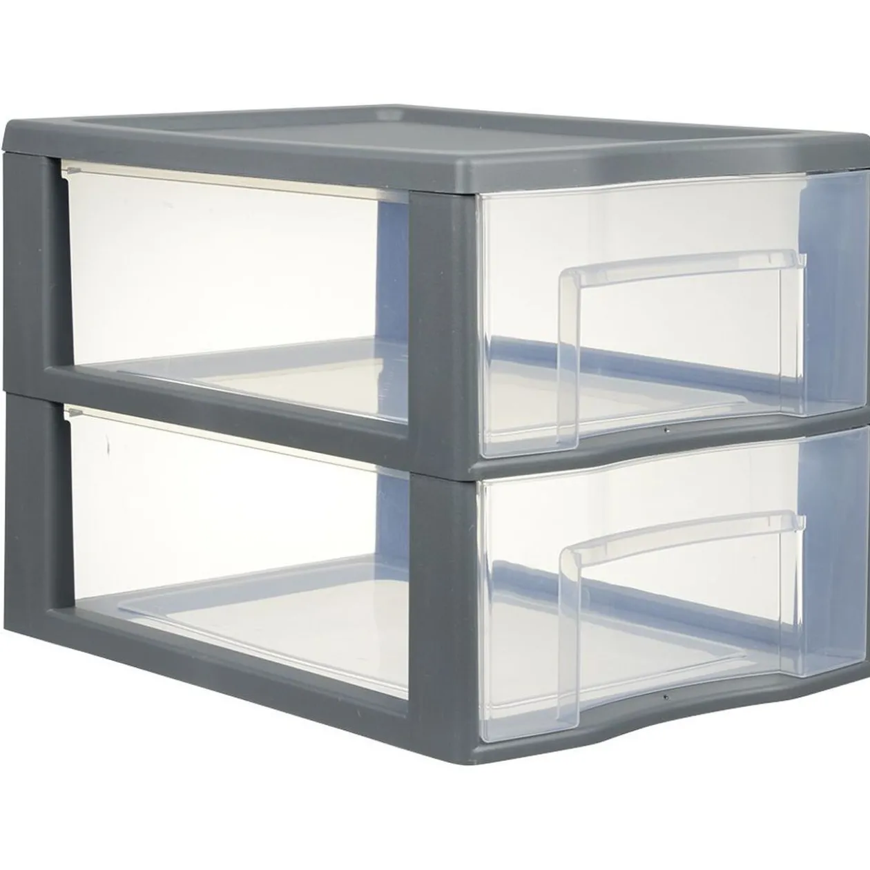 Tour de rangement A4 2 tiroirs grise et transparente 14 L