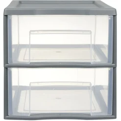 Tour de rangement A4 2 tiroirs grise et transparente 14 L